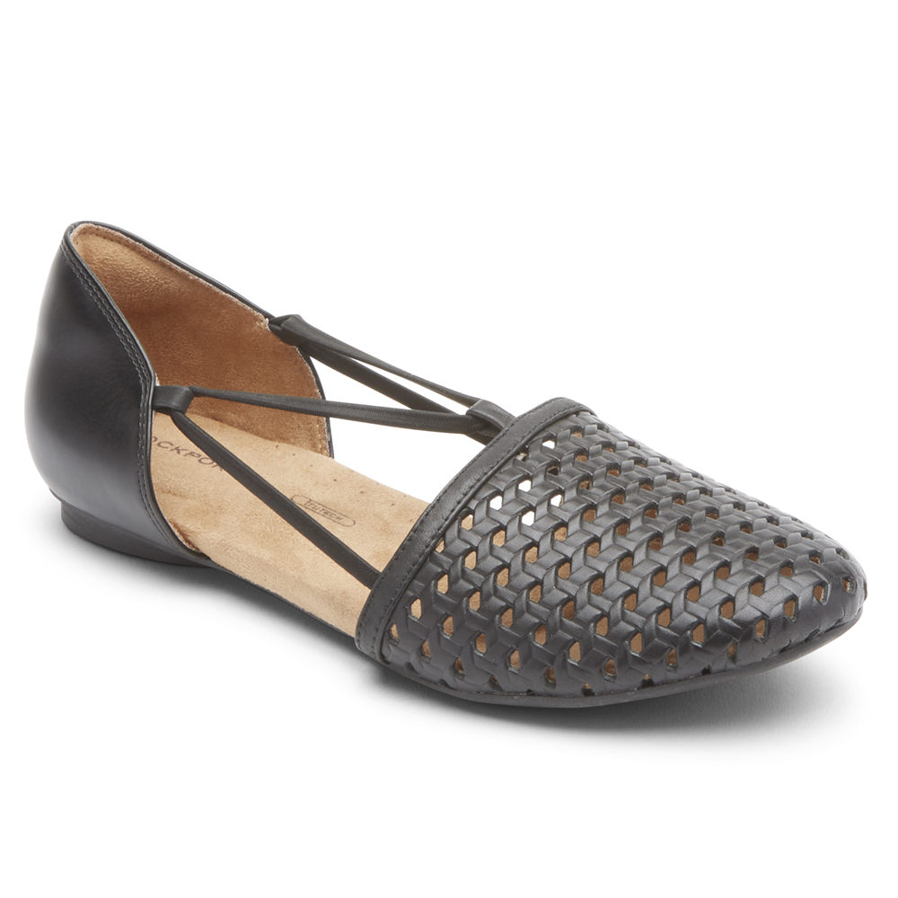 Rockport Flats Sko Dame Svart - Reagan Perforated - LJOH53968